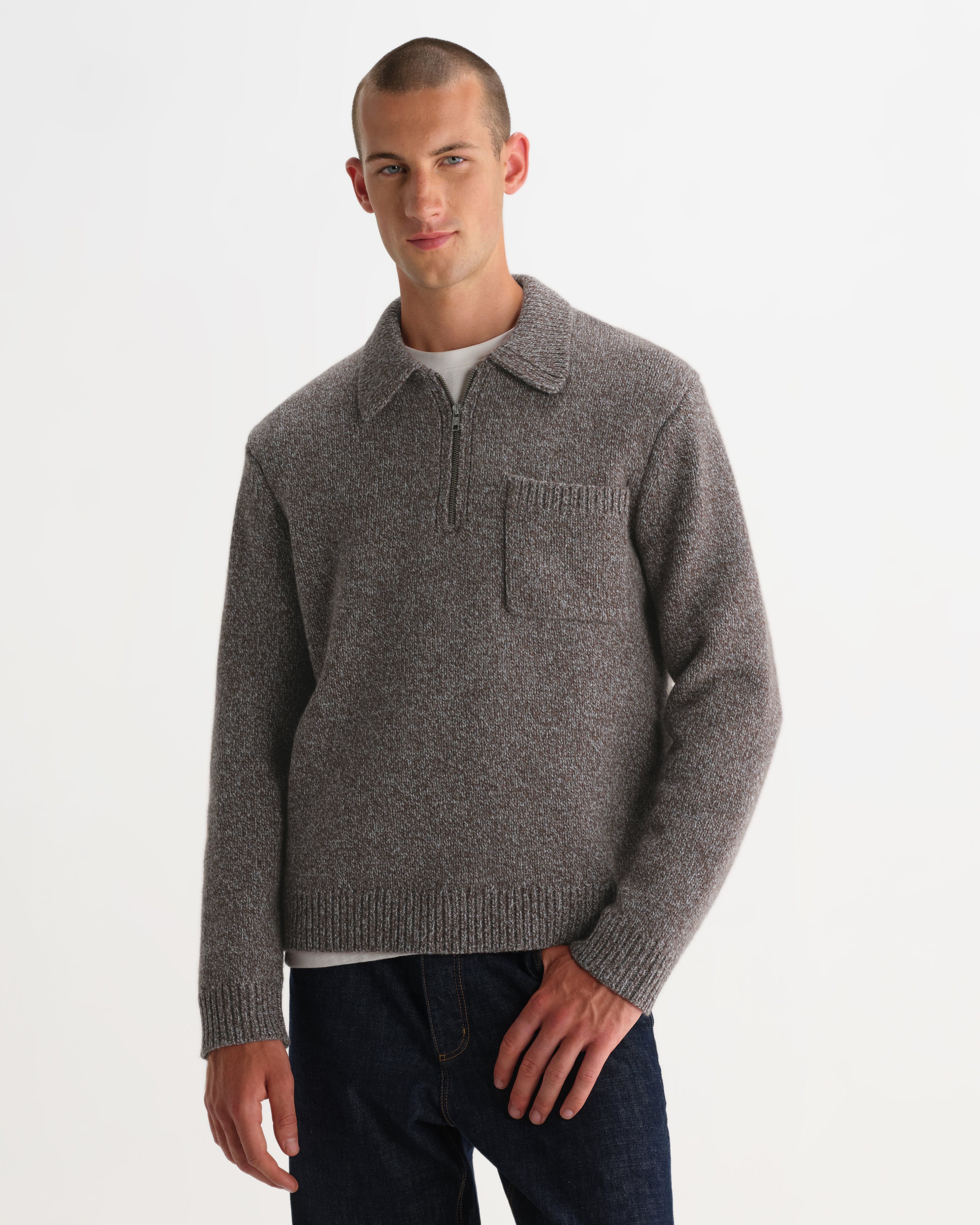 Wax London Alpha Zip Polo - Brown/Grey Men's Tops - Sloane Boutique