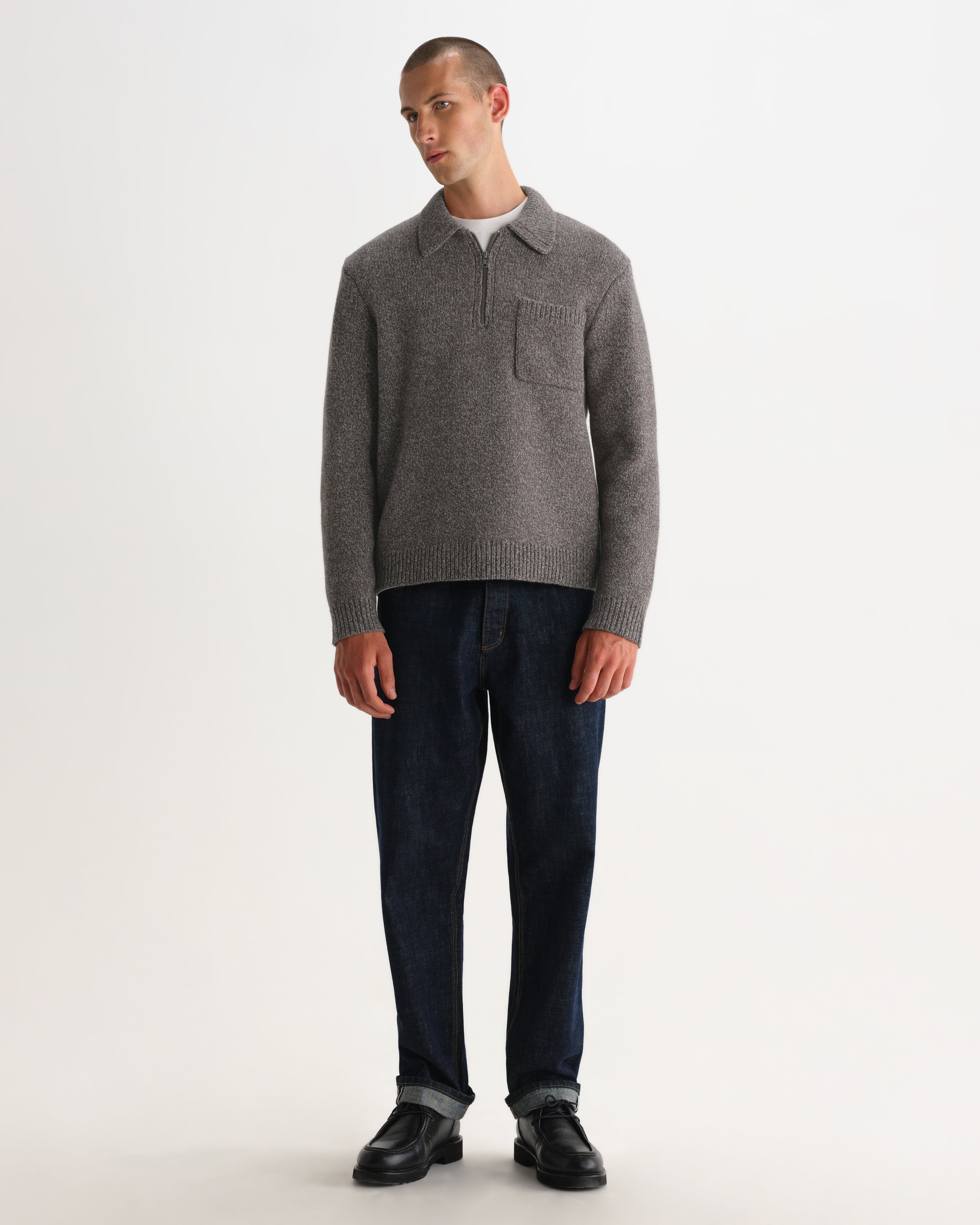Wax London Alpha Zip Polo - Brown/Grey Men's Tops - Sloane Boutique