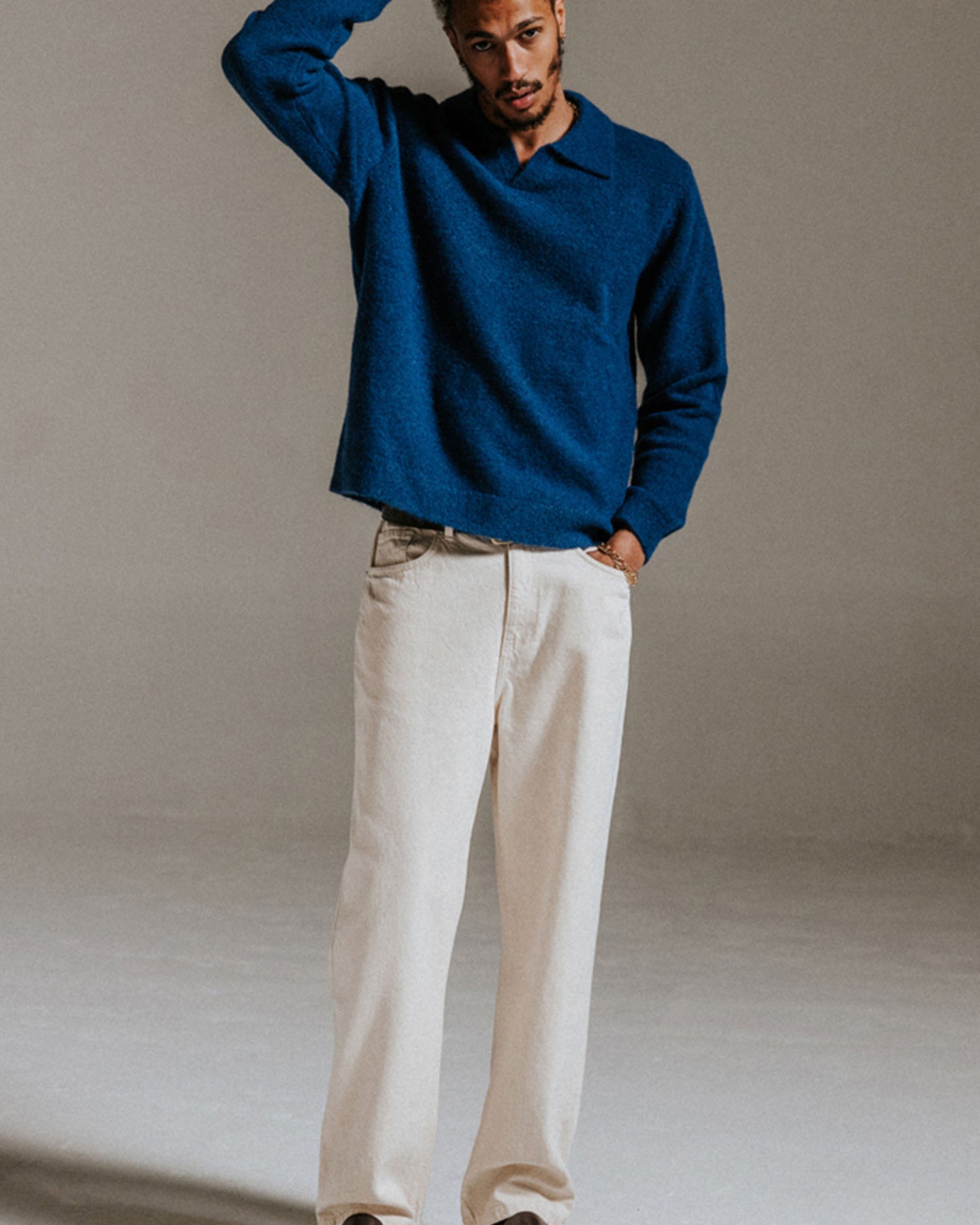 Wax London Carter Open Collar Polo - Blue Men's Tops - Sloane Boutique