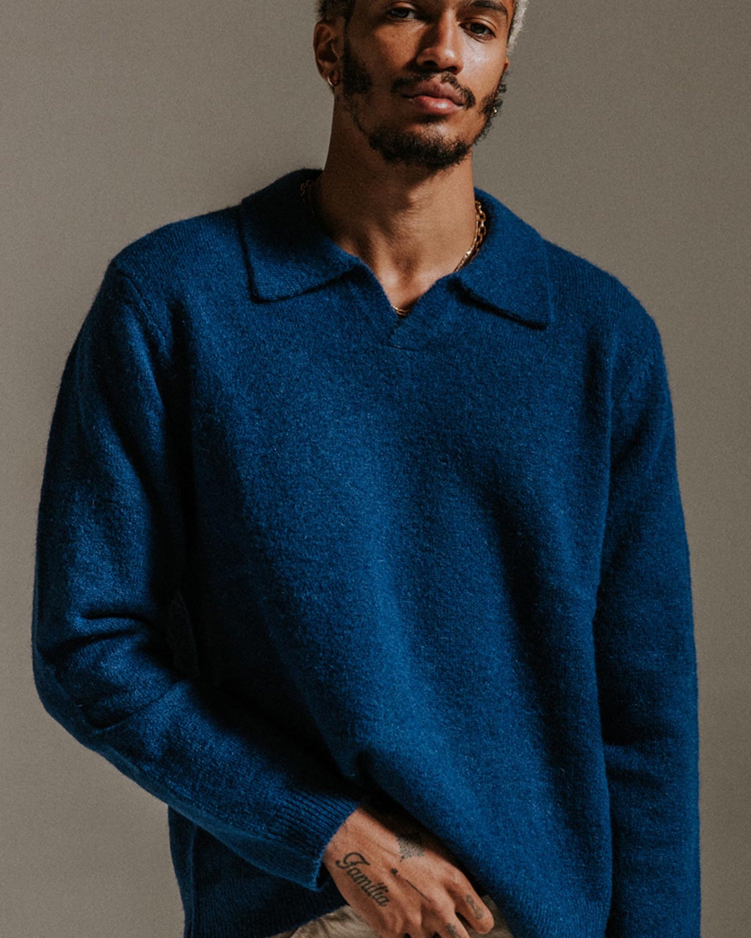 Wax London Carter Open Collar Polo - Blue Men's Tops - Sloane Boutique