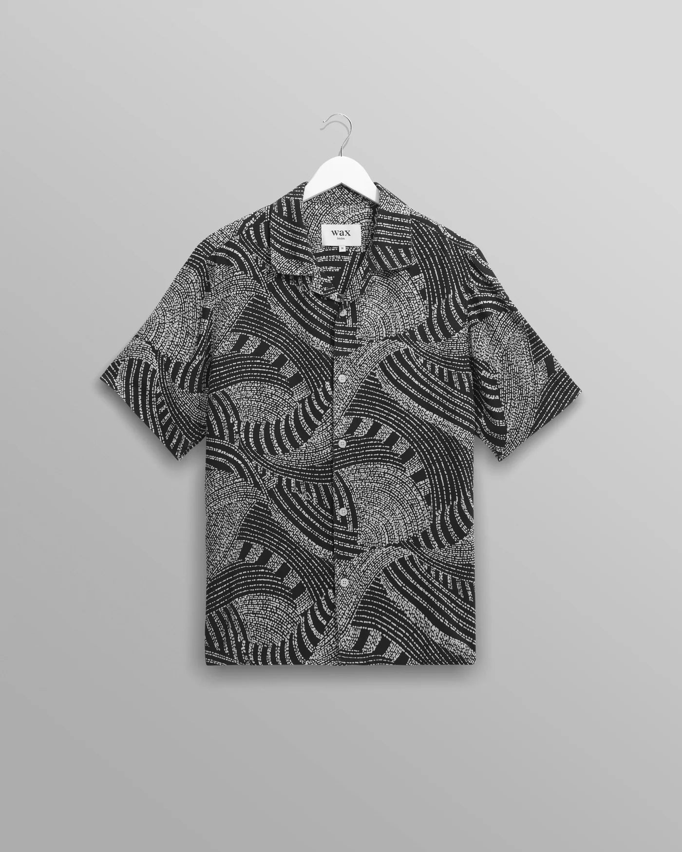 Wax London Didcot Short Sleeve Shirt - Abstract Dotted Swirl Navy Ecru Men's Tops - Sloane Boutique