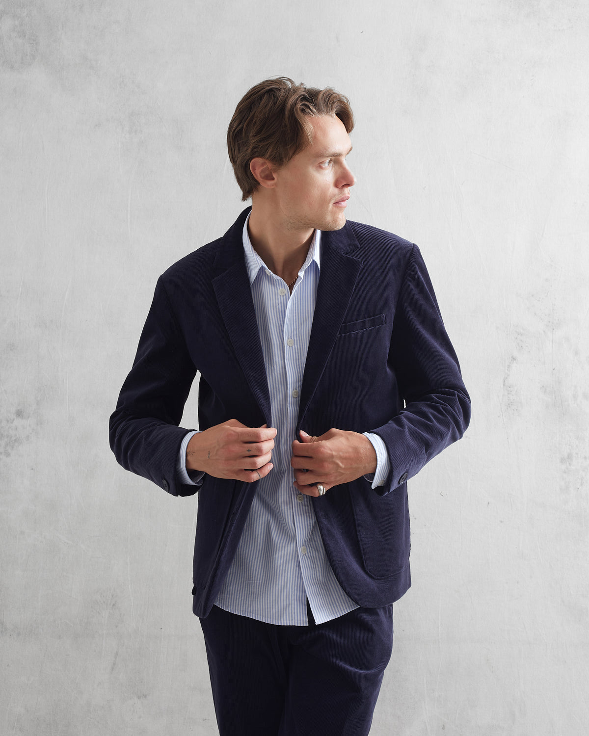 Wax London Fintry Blazer - Navy Corduroy Outerwear - Sloane Boutique