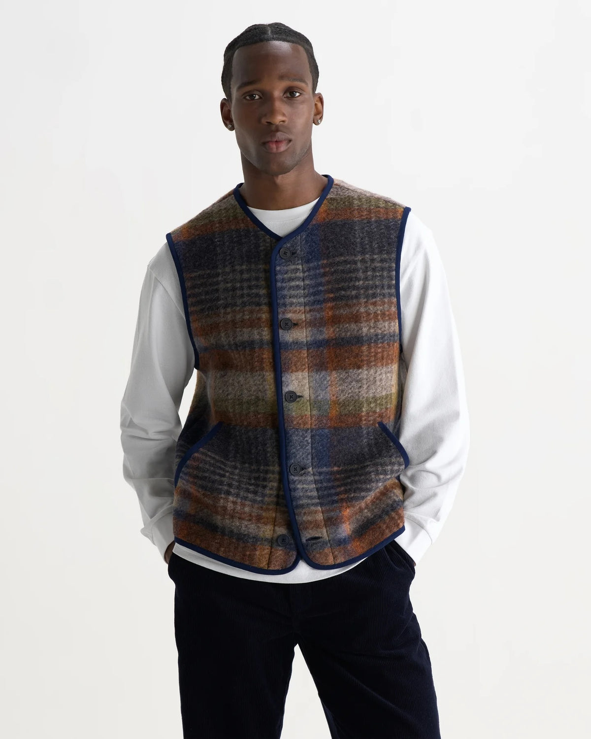 Wax London Gower Gilet - Oatmeal/Multi Outerwear - Sloane Boutique