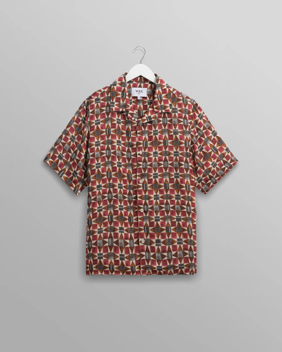 Wax London Men's Painted Geo Tencel Didcot Short Sleeve Shirt - Burgundy Men's Tops - Sloane Boutique