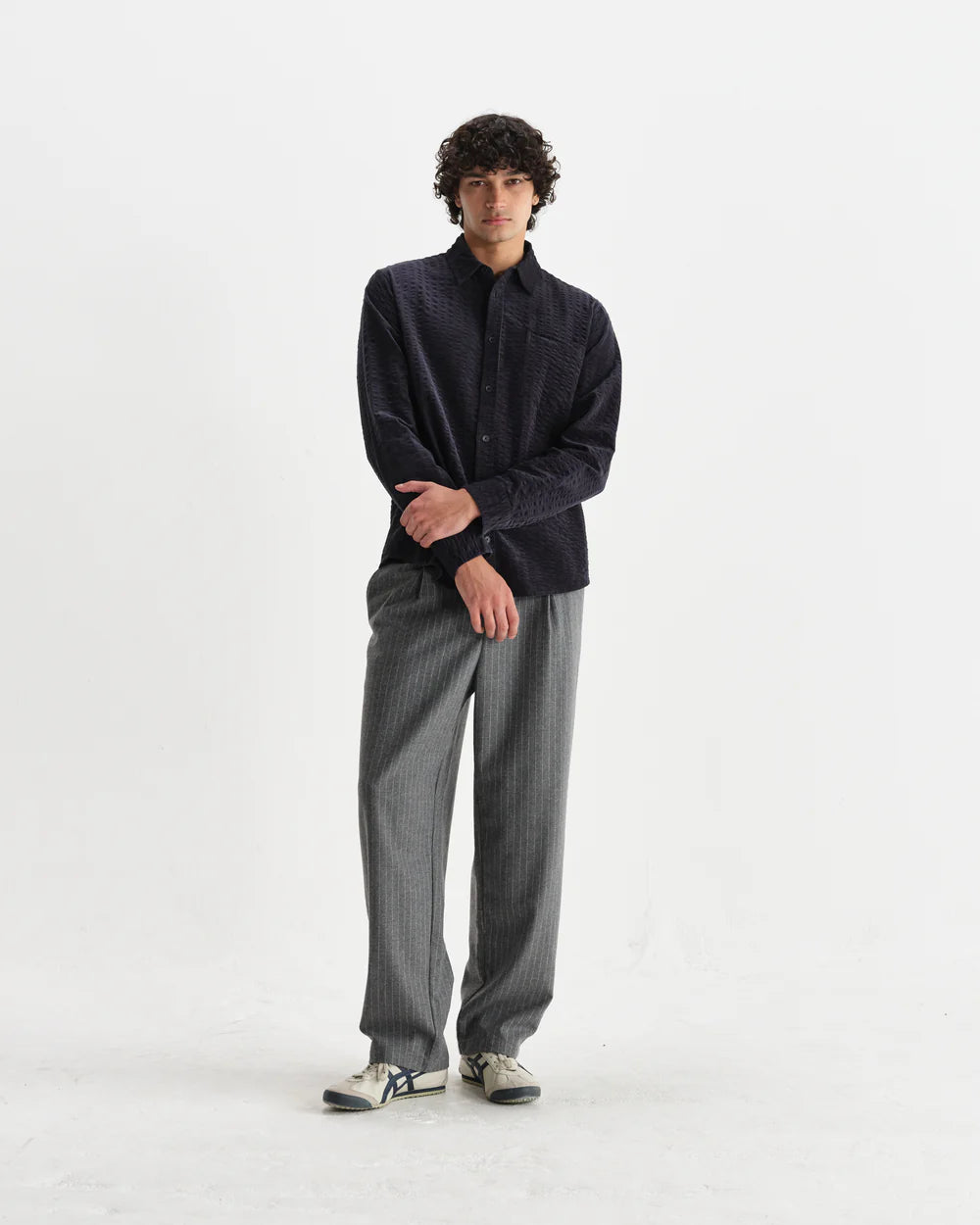 Wax London Men's Shelly Shirt Seersucker Cord - Navy Men's Tops - Sloane Boutique