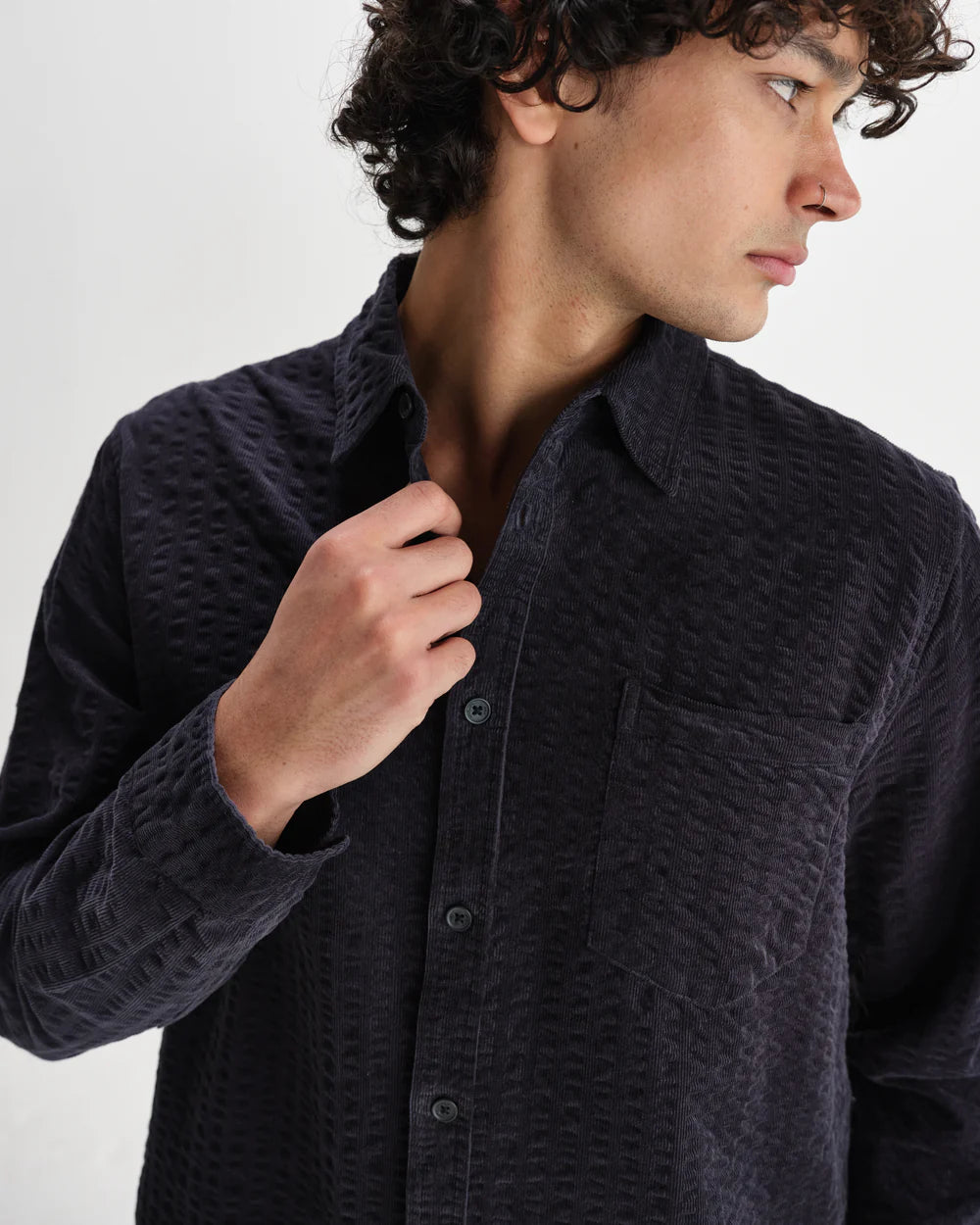 Wax London Men's Shelly Shirt Seersucker Cord - Navy Men's Tops - Sloane Boutique