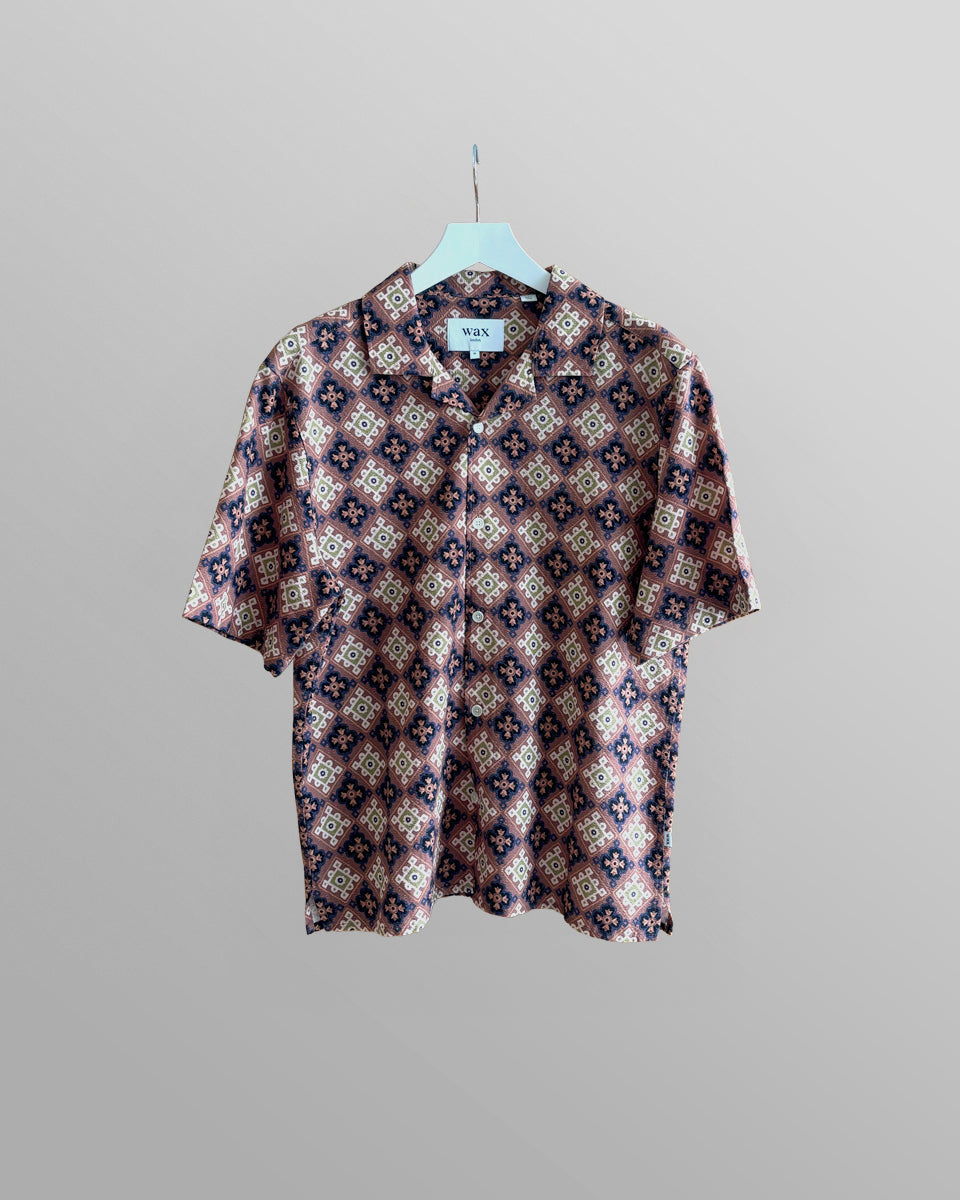 Wax London Seersucker Tiles Didcot Short Sleeve Shirt - Rust/Multi **needs more pics** Men's Tops - Sloane Boutique