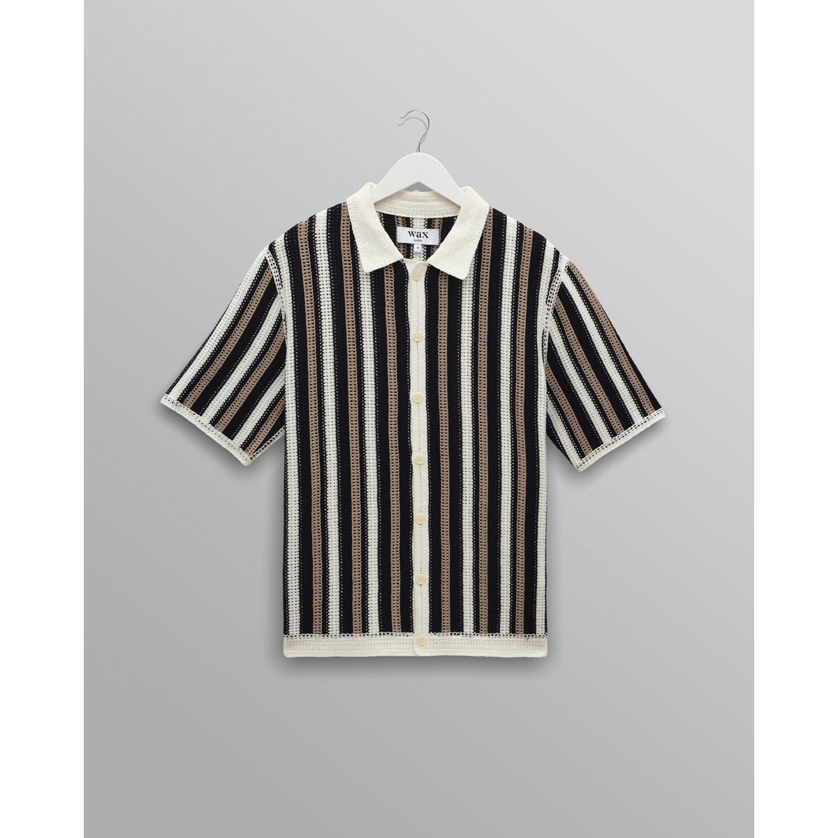 Wax London Stripe Crochet Porto Short Sleeve Polo - Ecru/Black Men's Tops - Sloane Boutique