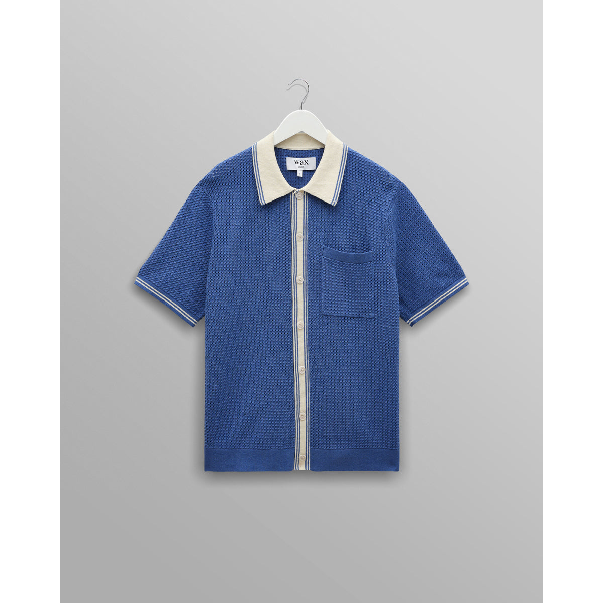Wax London Tipped Pointelle Belle Short Sleeve Shirt - Blue/Ecru Men's Tops - Sloane Boutique