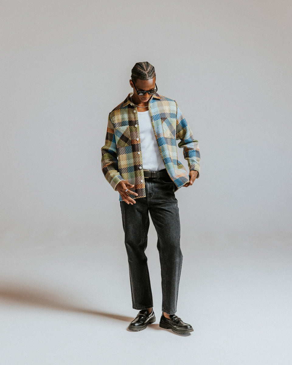 Wax London Whiting Overshirt - Pike Check Khaki Men's Tops - Sloane Boutique