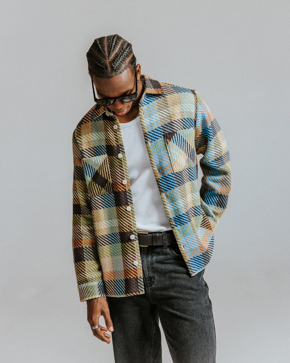 Wax London Whiting Overshirt - Pike Check Khaki Men's Tops - Sloane Boutique