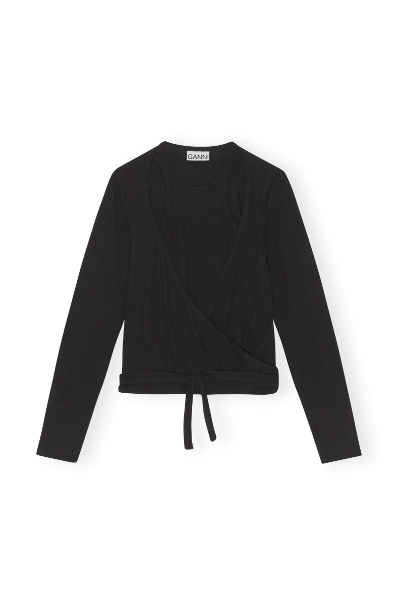 Ganni Rib Jersey Wrap Top - Black