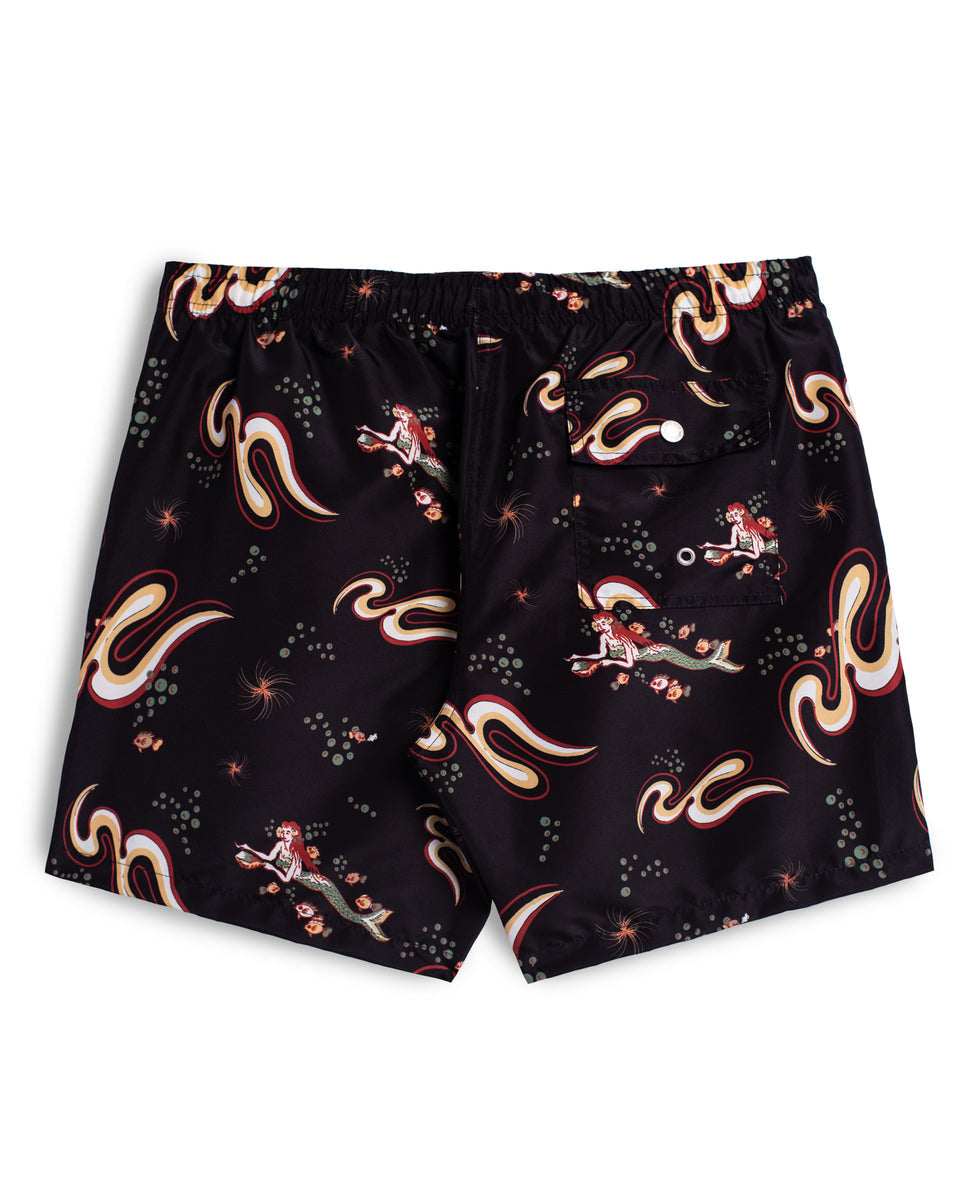 Bather Men’s Patterned Swim Trunks - Black Siren Ocean Men's Bottoms - Sloane Boutique