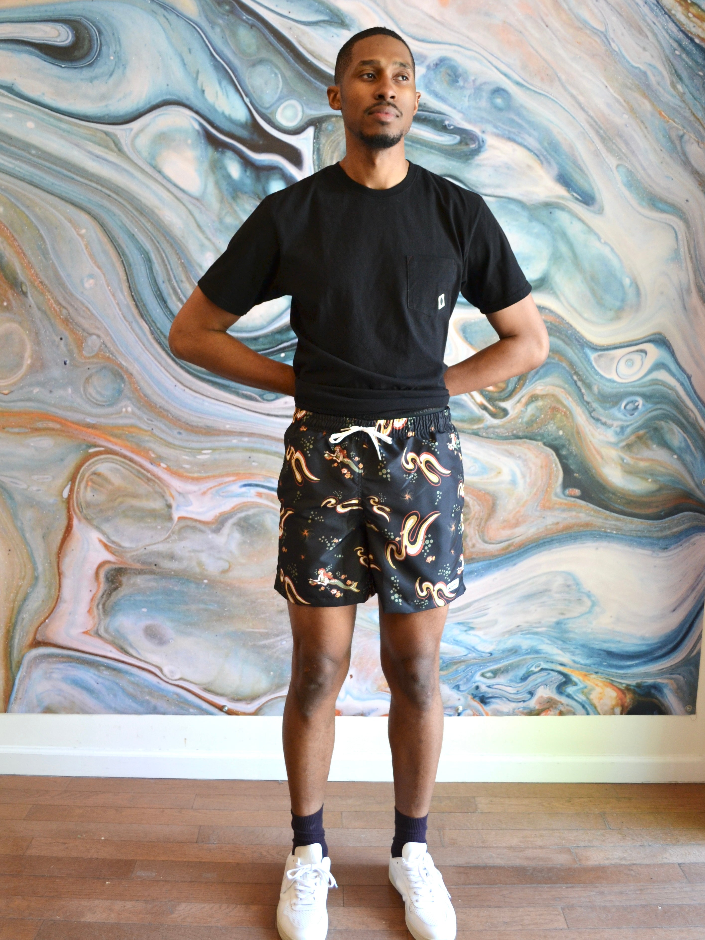 Bather Men’s Patterned Swim Trunks - Black Siren Ocean Men's Bottoms - Sloane Boutique