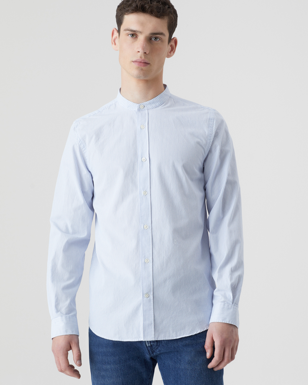 CLOSED Men’s Collarless Shirt - Royal Azure Men's Tops - Sloane Boutique
