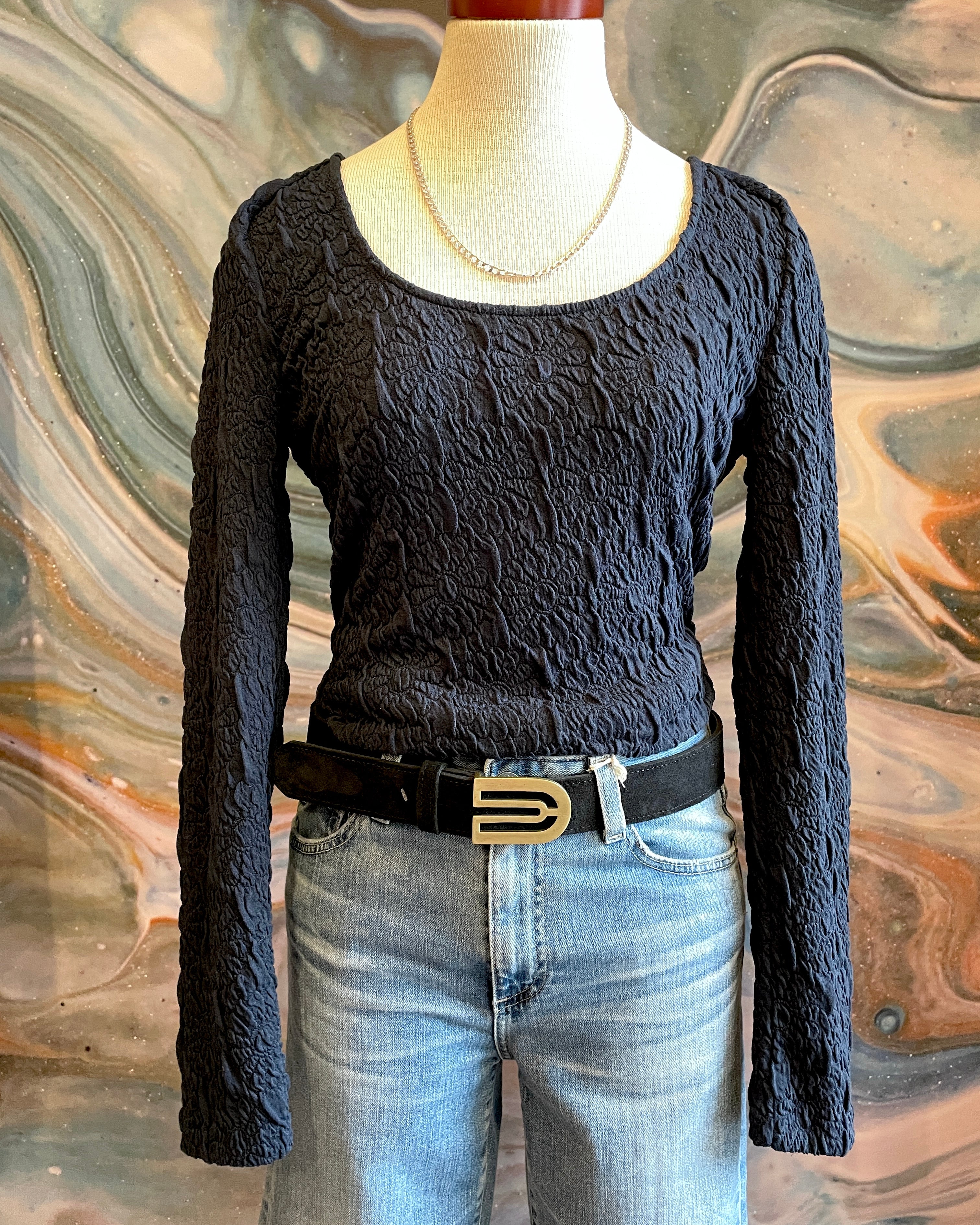Kim White Curvilinear Belt - Black Suede Accessories - Sloane Boutique