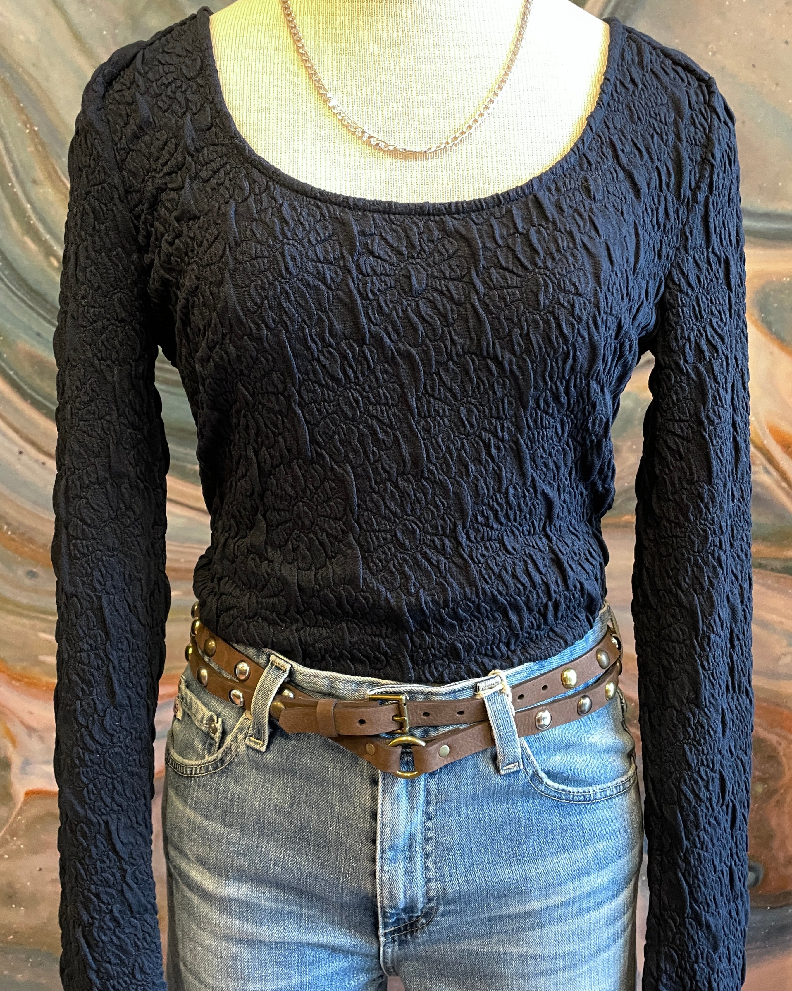 Kim White Double Wrap Skinny Dome Belt - Chocolate Accessories - Sloane Boutique