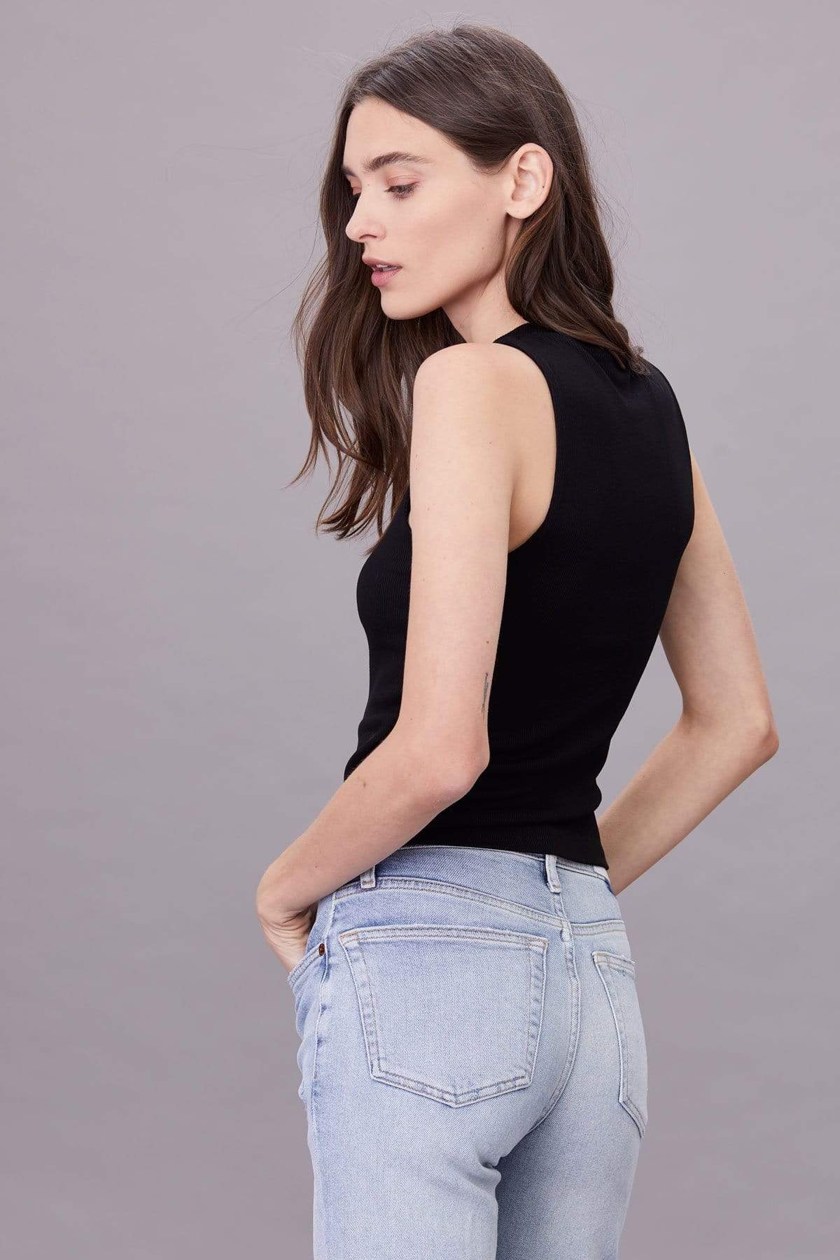 LnA Ribbed Double Layer Sleeveless Tee - Black Tees - Sloane Boutique