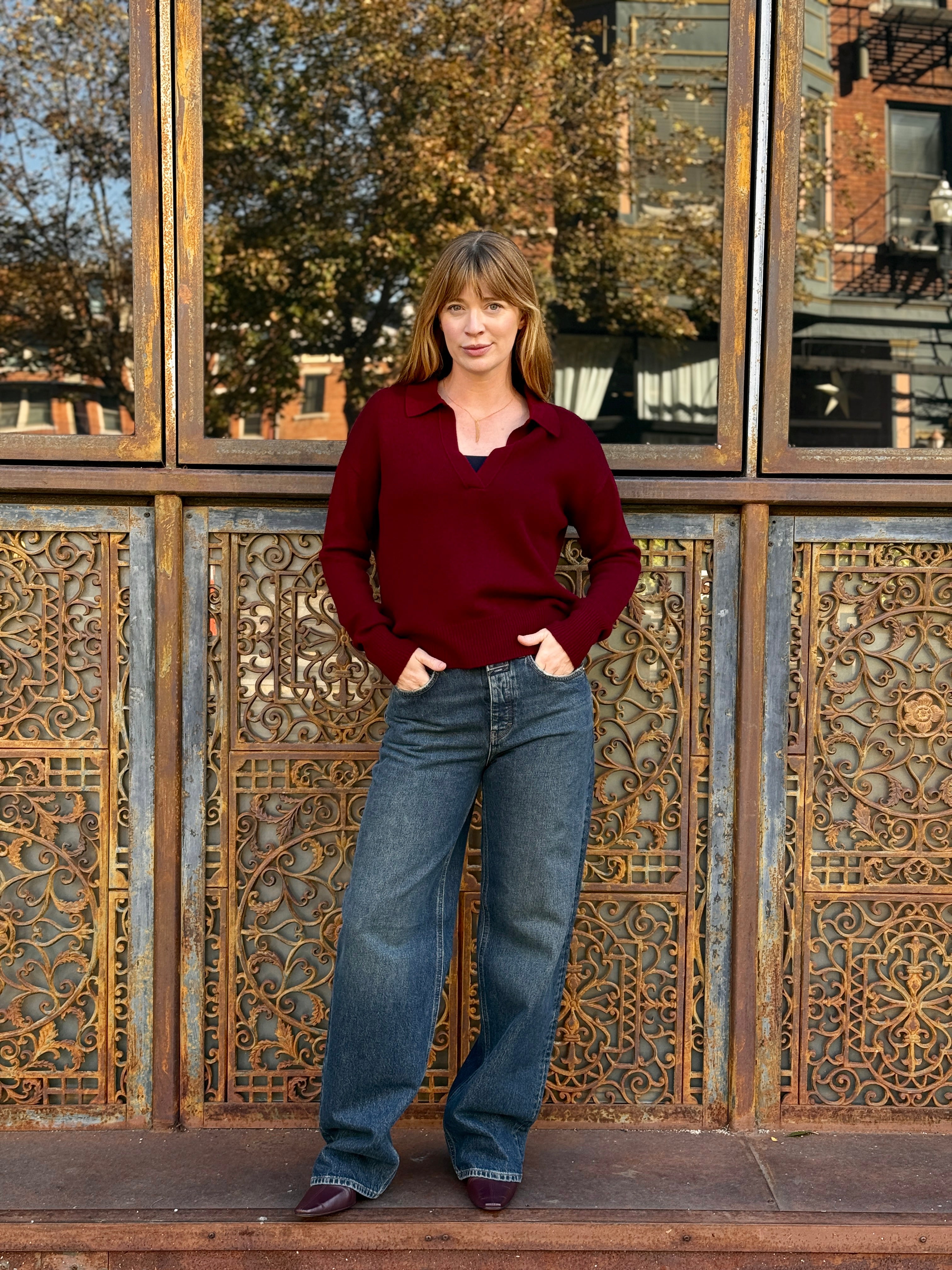 0039 Italy Iris LA Pullover - Burgundy sale tops - Sloane Boutique