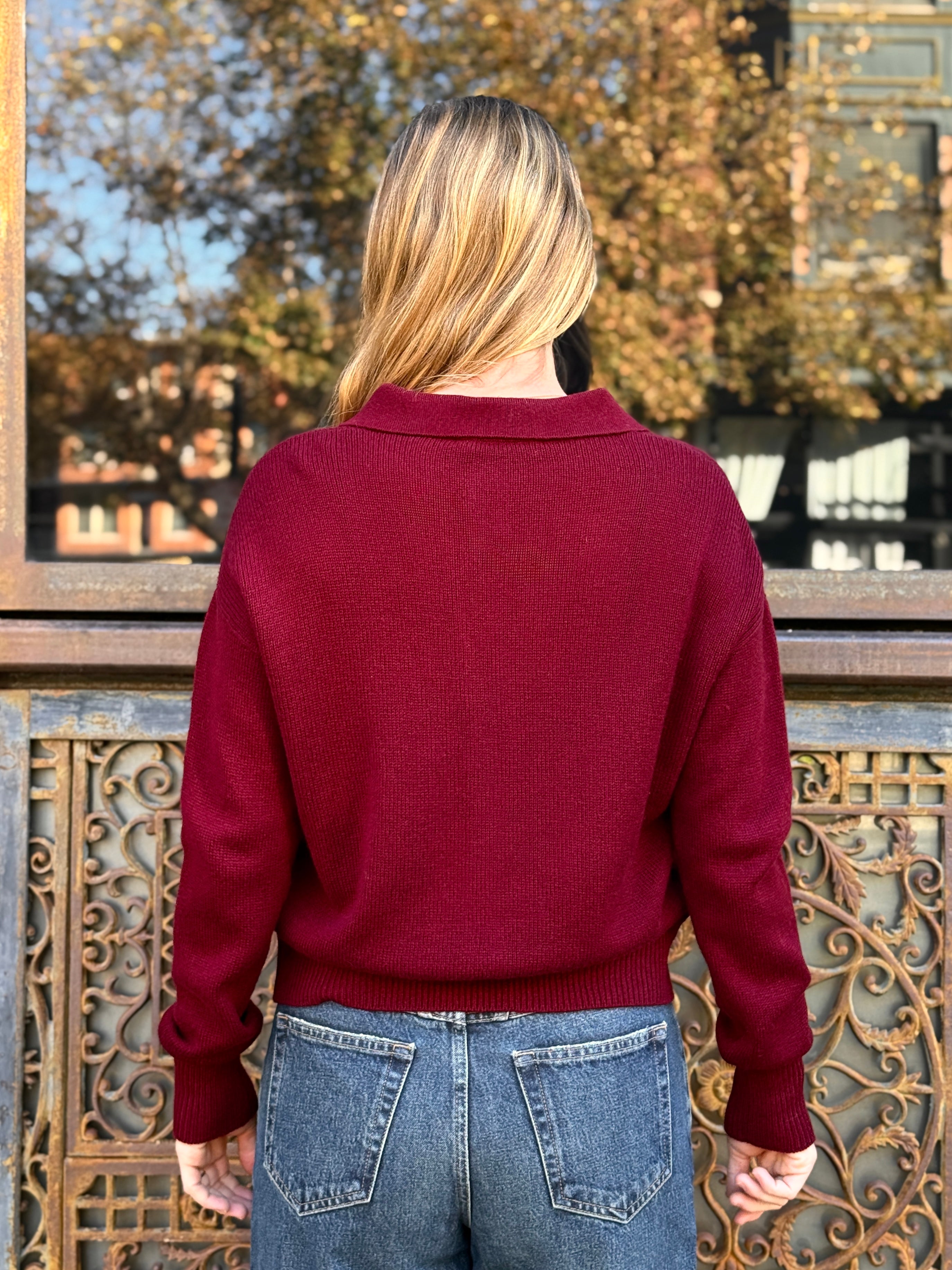 0039 Italy Iris LA Pullover - Burgundy sale tops - Sloane Boutique