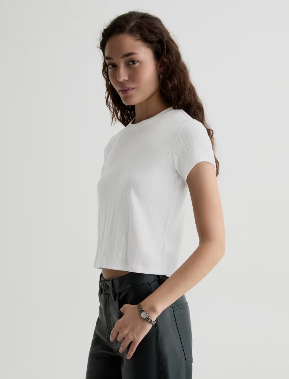 AG Jeans Sadie Pointelle Crew - Powder Women's Tops - Sloane Boutique