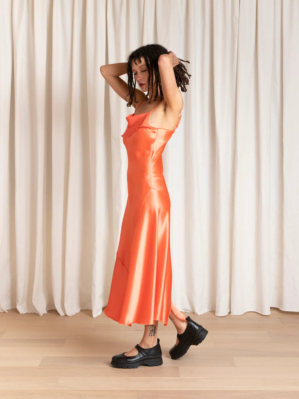 Ali Golden Asymmetrical Tank Dress - Neon Orange Dresses - Sloane Boutique