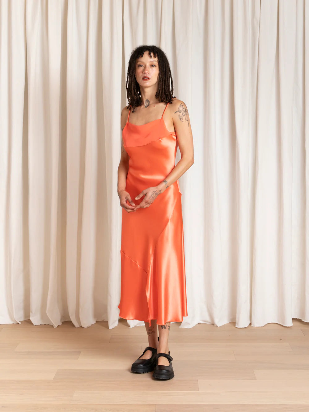 Ali Golden Asymmetrical Tank Dress - Neon Orange Dresses - Sloane Boutique
