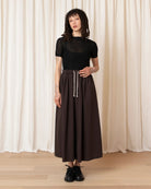 Ali Golden Drawstring Full Skirt - Dark Brown Women's Bottoms - Sloane Boutique