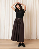 Ali Golden Drawstring Full Skirt - Dark Brown Women's Bottoms - Sloane Boutique