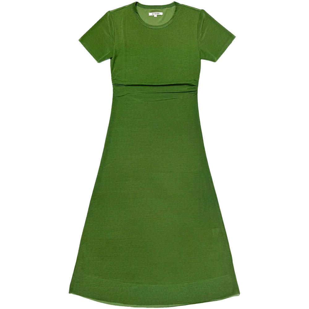 Ali Golden Fitted Mesh T-Shirt Dress - Grass Green Dresses - Sloane Boutique