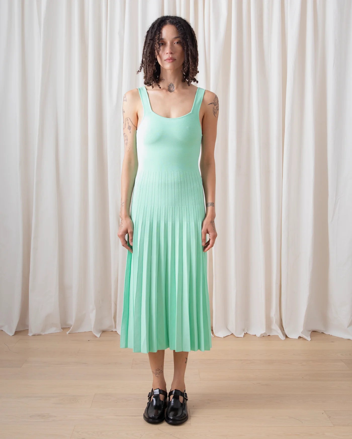 Ali Golden Fitted Tank Dress - Sea Foam Green Dresses - Sloane Boutique