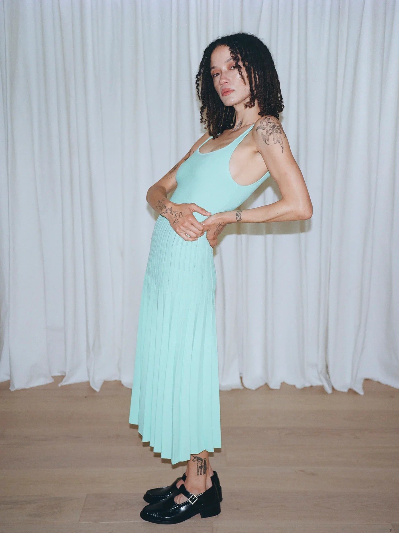 Ali Golden Fitted Tank Dress - Sea Foam Green Dresses - Sloane Boutique