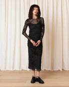 Ali Golden Floral Mesh Top - Black/Brown Women's Tops - Sloane Boutique