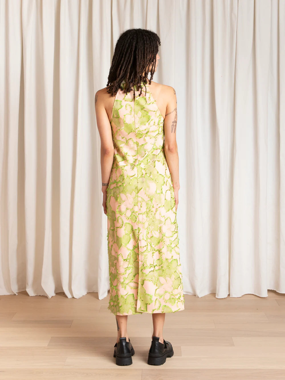 Ali Golden High Neck Bias Cut Dress - Pink / Lime Dresses - Sloane Boutique