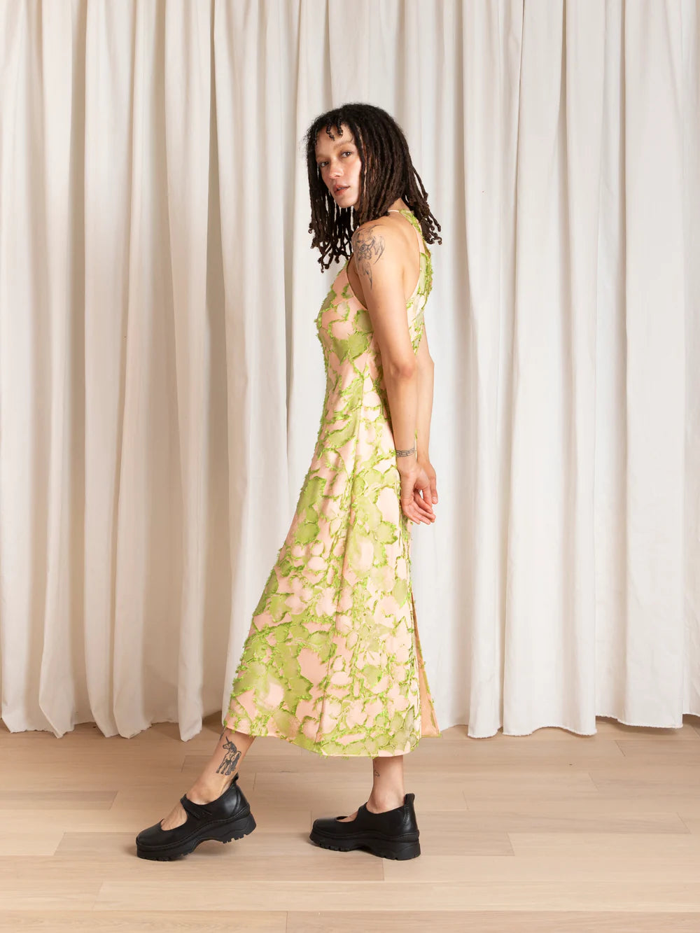 Ali Golden High Neck Bias Cut Dress - Pink / Lime Dresses - Sloane Boutique