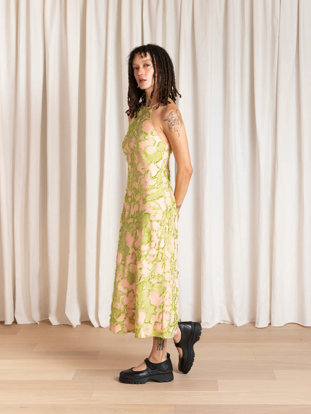 Ali Golden High Neck Bias Cut Dress - Pink / Lime Dresses - Sloane Boutique