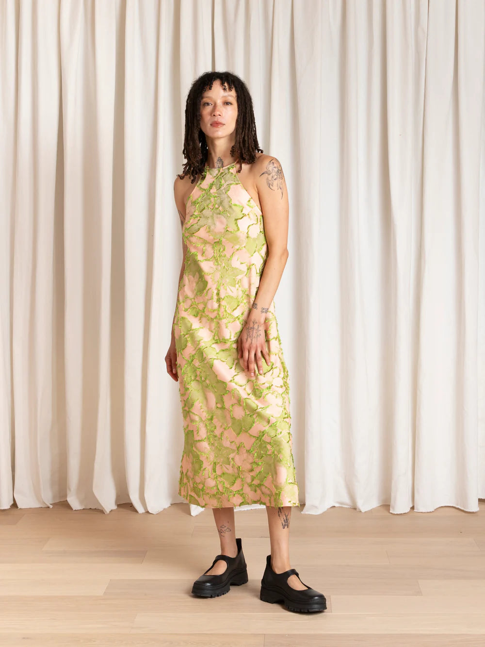 Ali Golden High Neck Bias Cut Dress - Pink / Lime Dresses - Sloane Boutique