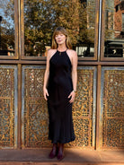 Ali Golden High Neck Bias Dress - Black Dresses - Sloane Boutique