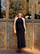 Ali Golden High Neck Bias Dress - Black Dresses - Sloane Boutique