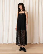 Ali Golden Lace Square Neck Dress - Black Dresses - Sloane Boutique