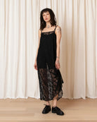 Ali Golden Lace Square Neck Dress - Black Dresses - Sloane Boutique