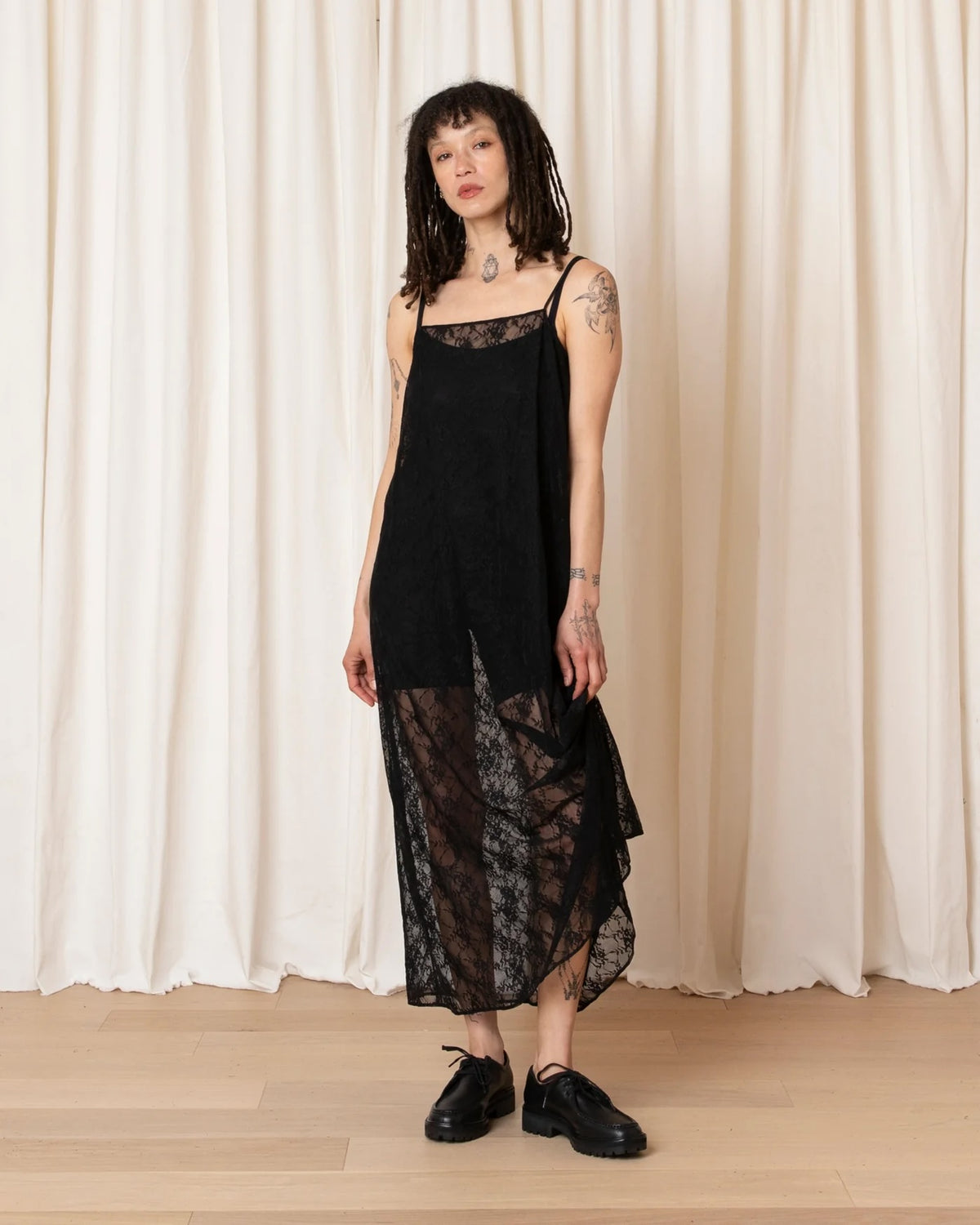 Ali Golden Lace Square Neck Dress - Black Dresses - Sloane Boutique