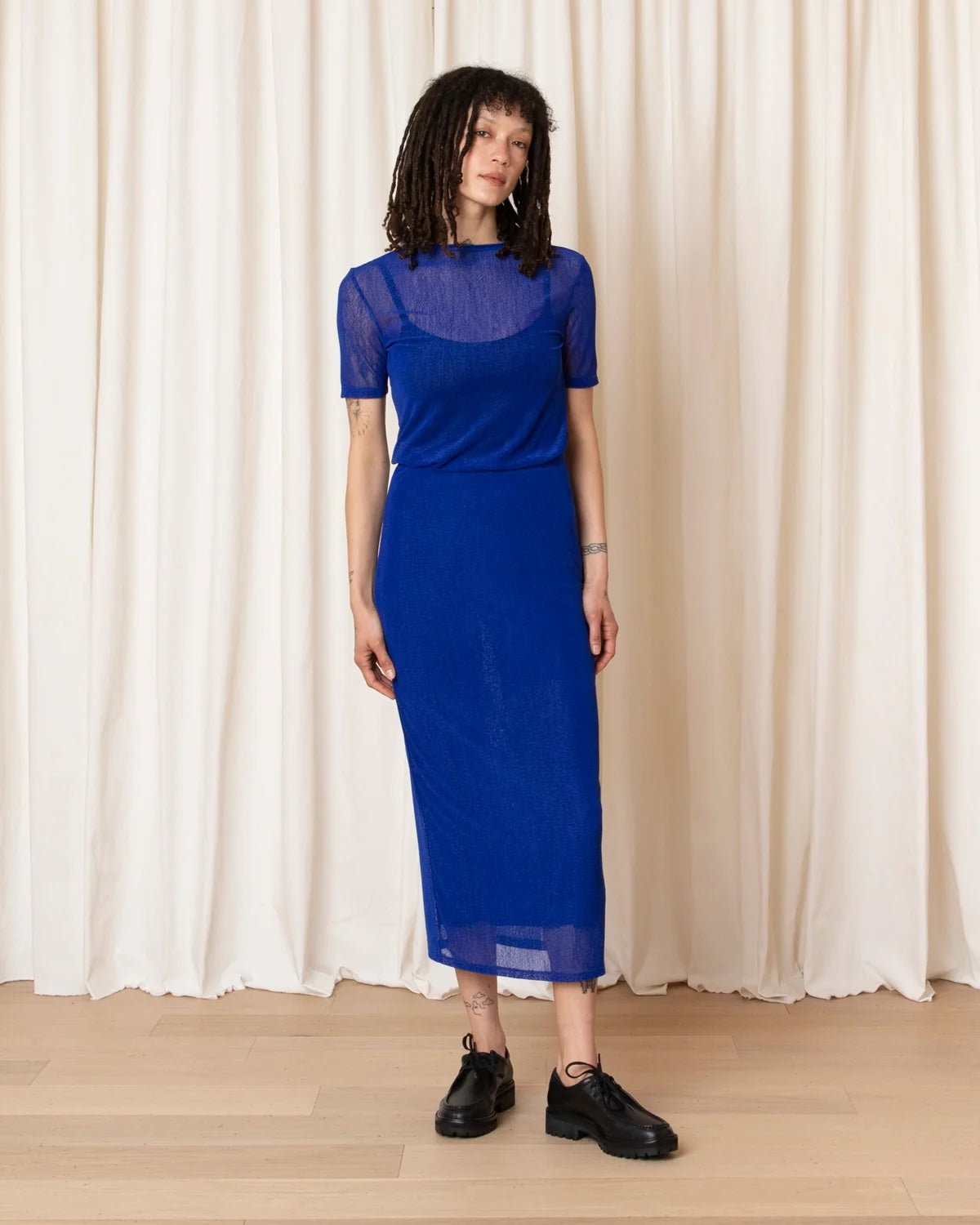 Ali Golden Mesh t-Shirt - Cobalt Women's Tops - Sloane Boutique
