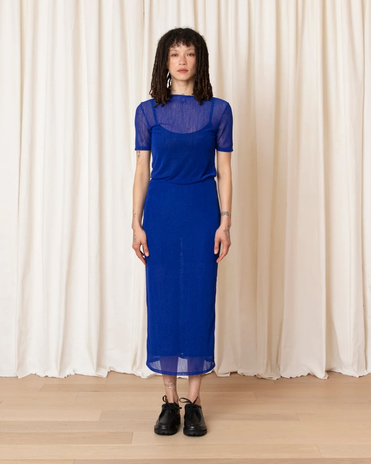 Ali Golden Mesh t-Shirt - Cobalt Women's Tops - Sloane Boutique