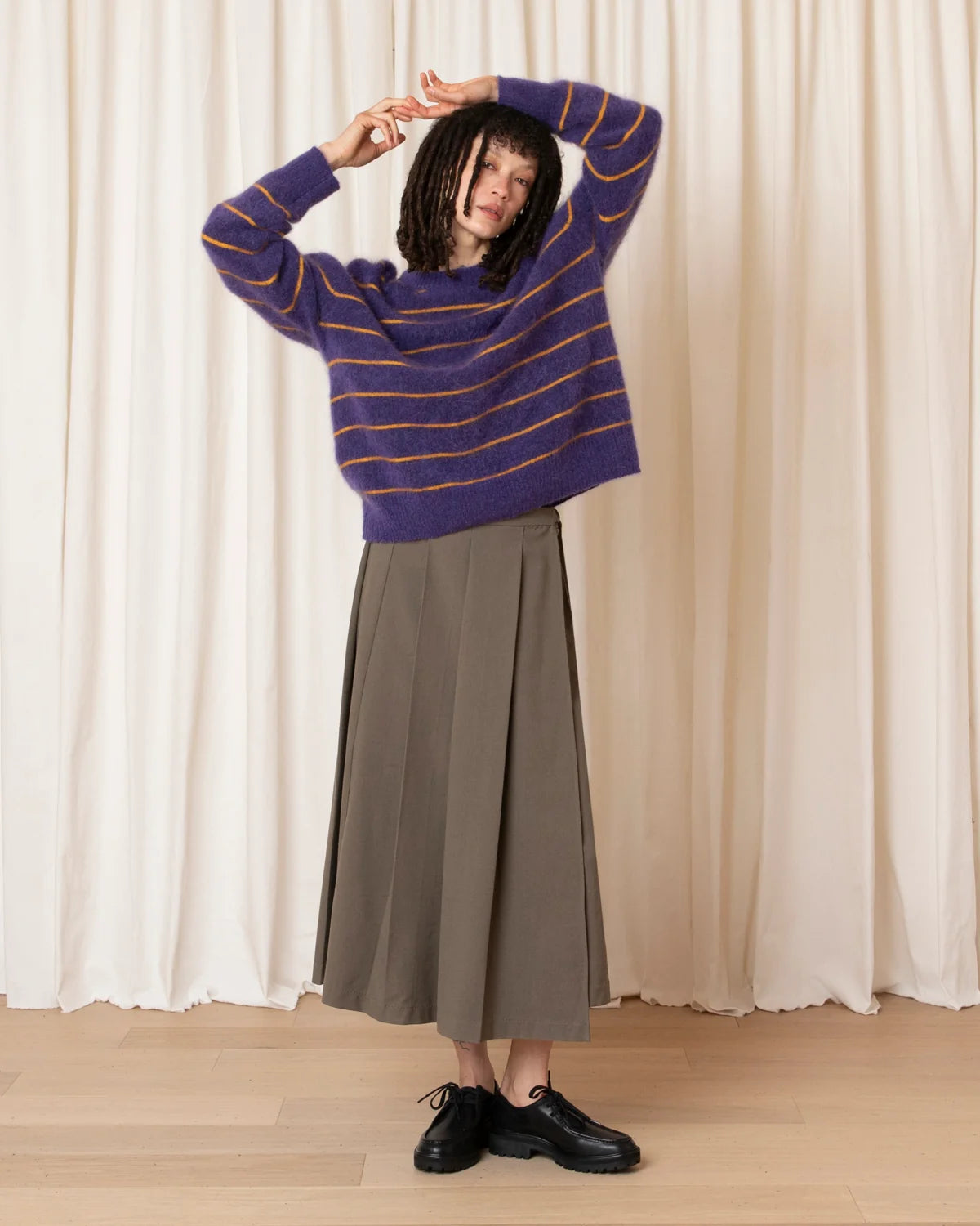 Ali Golden Oversized Mohair Pullover - Purple/ Marigold Stripe Women's Tops - Sloane Boutique