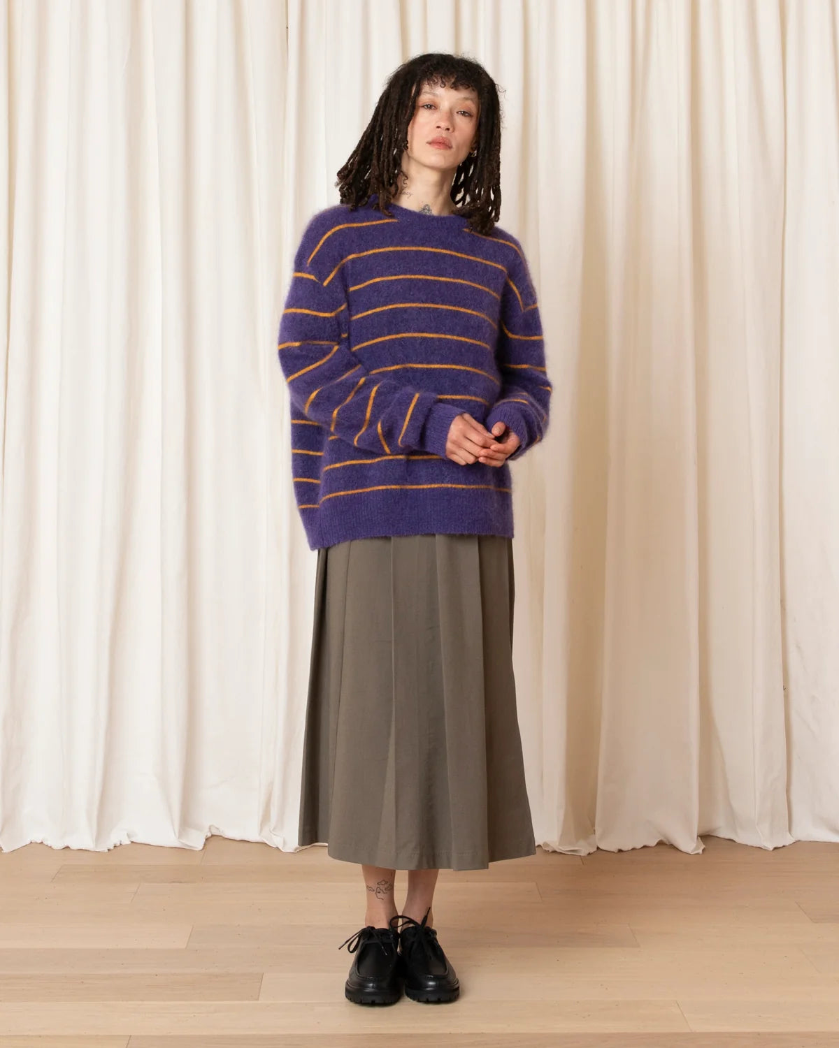 Ali Golden Oversized Mohair Pullover - Purple/ Marigold Stripe Women's Tops - Sloane Boutique