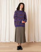 Ali Golden Oversized Mohair Pullover - Purple/ Marigold Stripe Women's Tops - Sloane Boutique