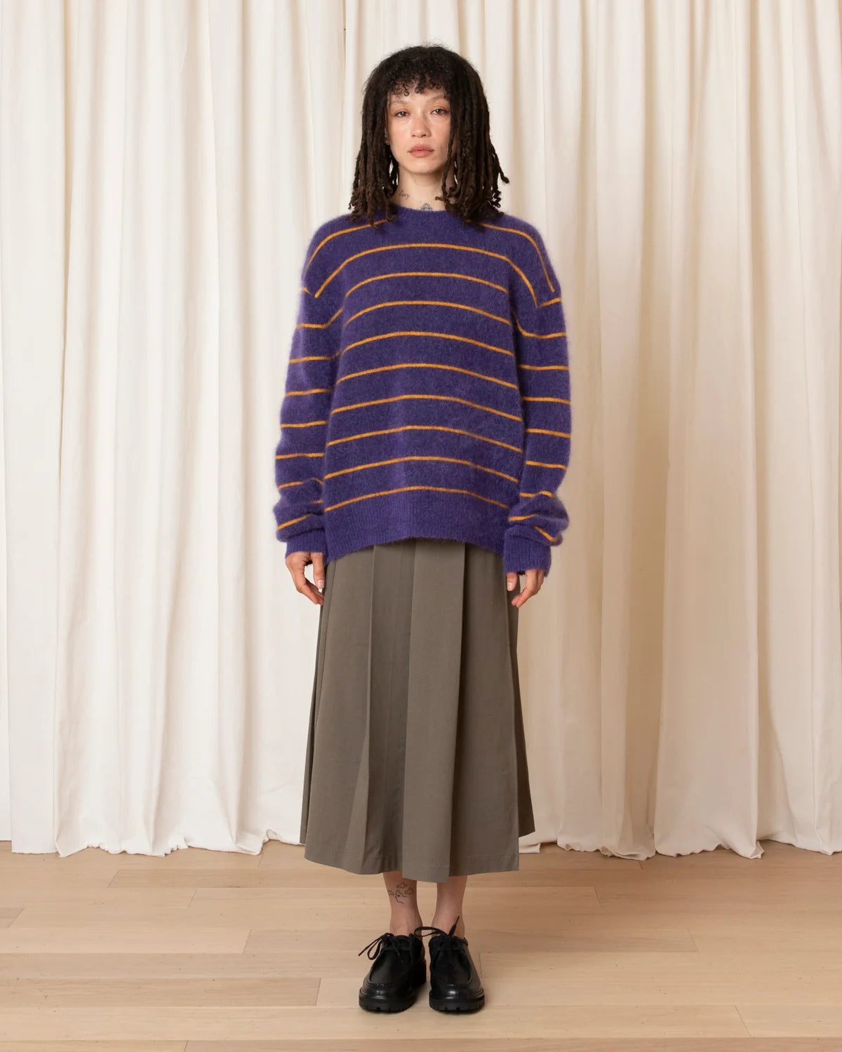 Ali Golden Oversized Mohair Pullover - Purple/ Marigold Stripe Women's Tops - Sloane Boutique