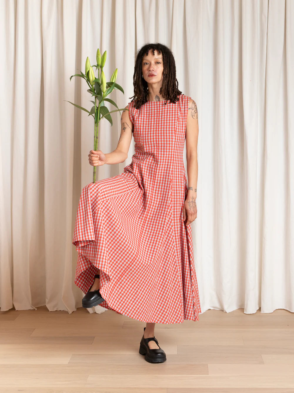Ali Golden Paneled Midi Dress - Poppy / Fuck Ice Gingham Dresses - Sloane Boutique