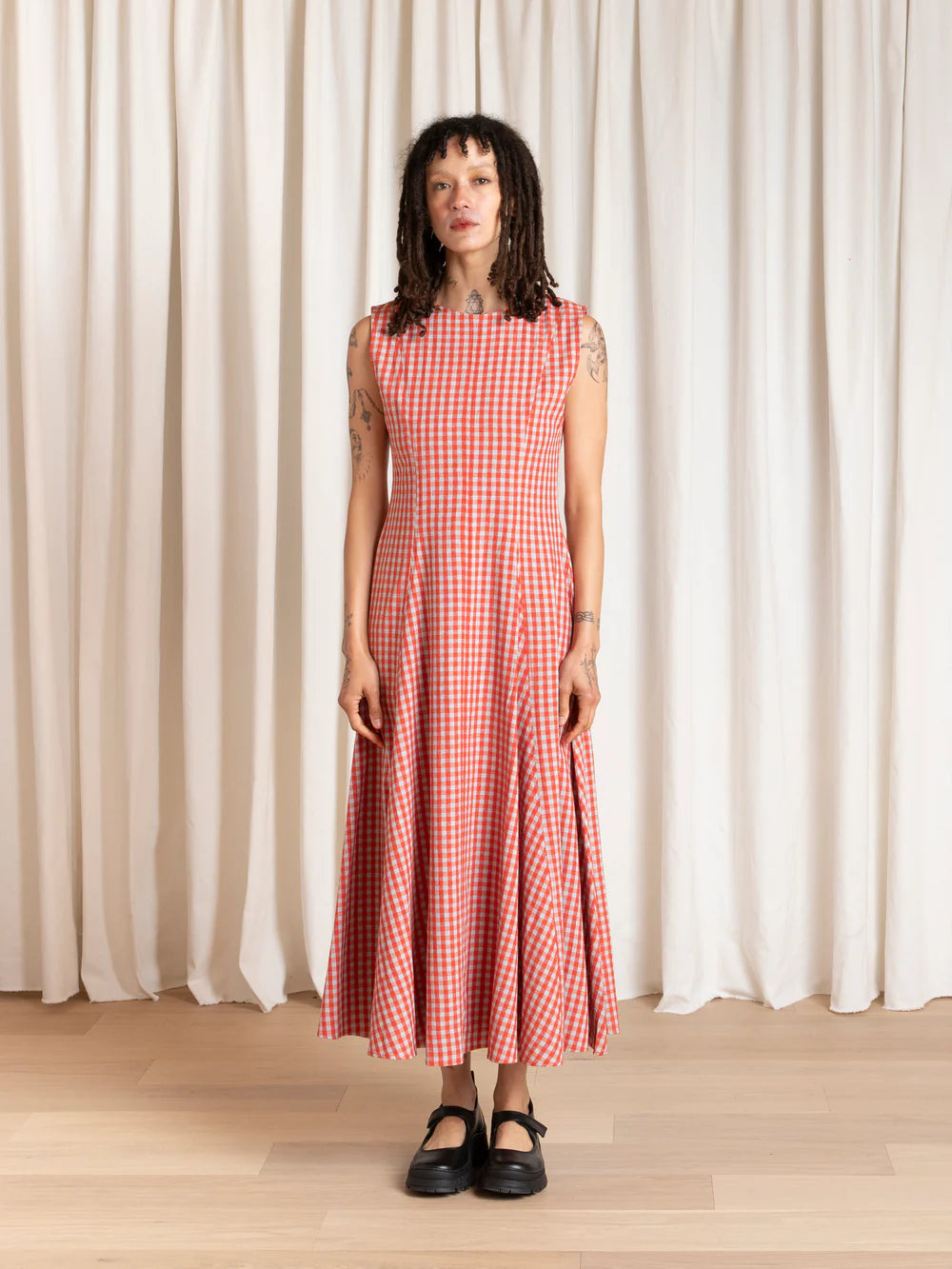 Ali Golden Paneled Midi Dress - Poppy / Fuck Ice Gingham Dresses - Sloane Boutique